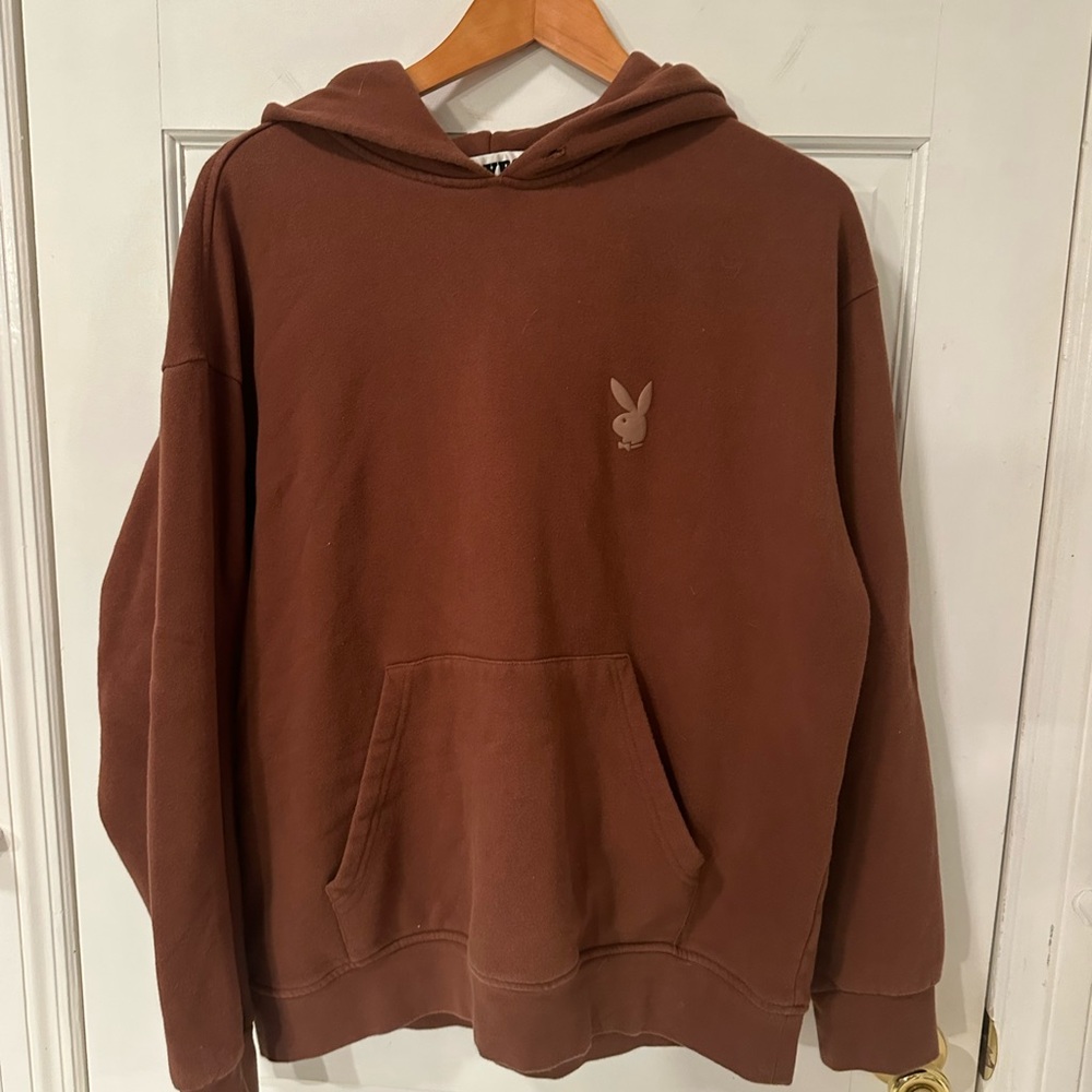 PLAYBOY unisex, brown hooded sweatshirt… Size large..  great condition ..